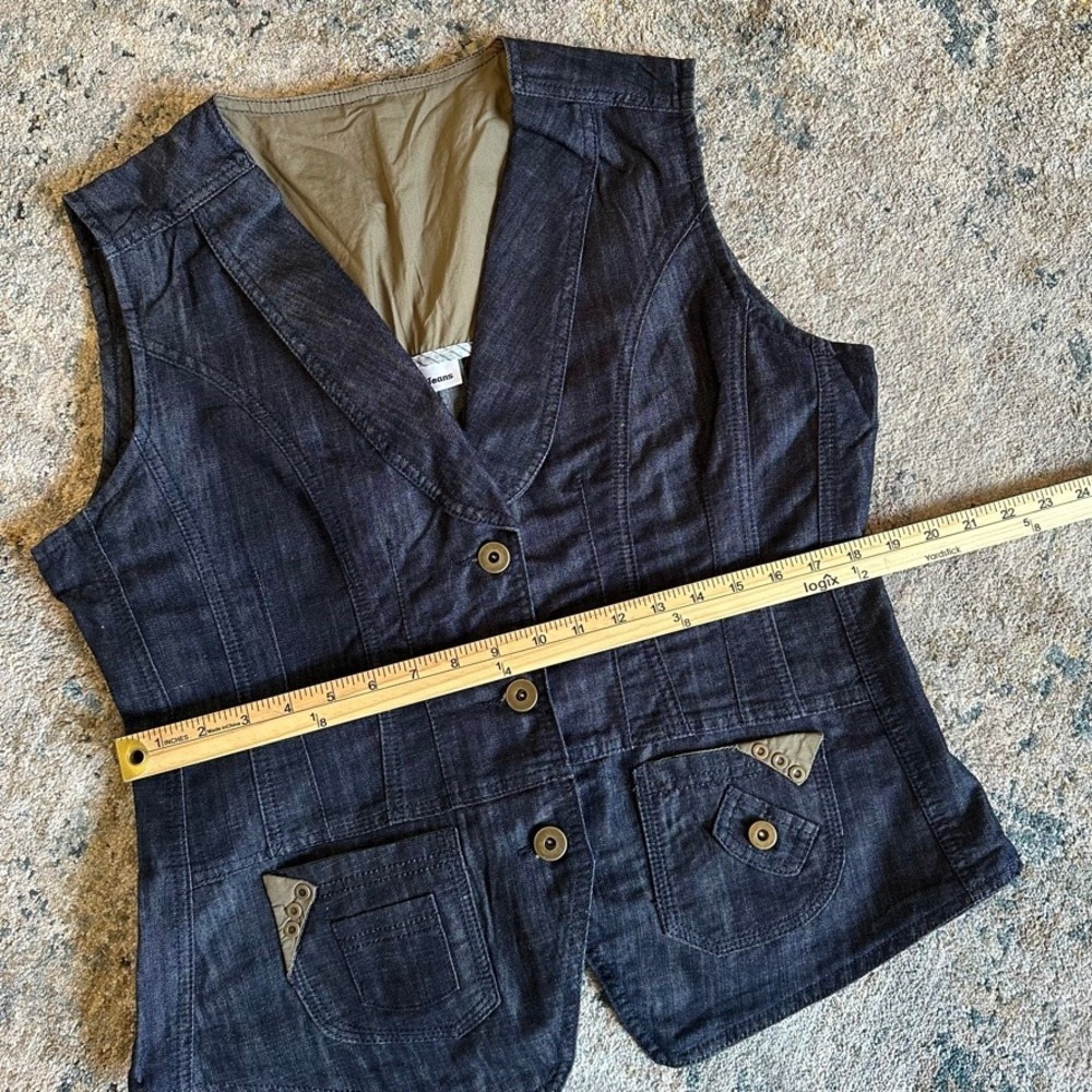 Vintage Y2K Dark Wash Denim Vest Utility Pockets Blue Womens Size 12 NWT - Picture 8 of 8